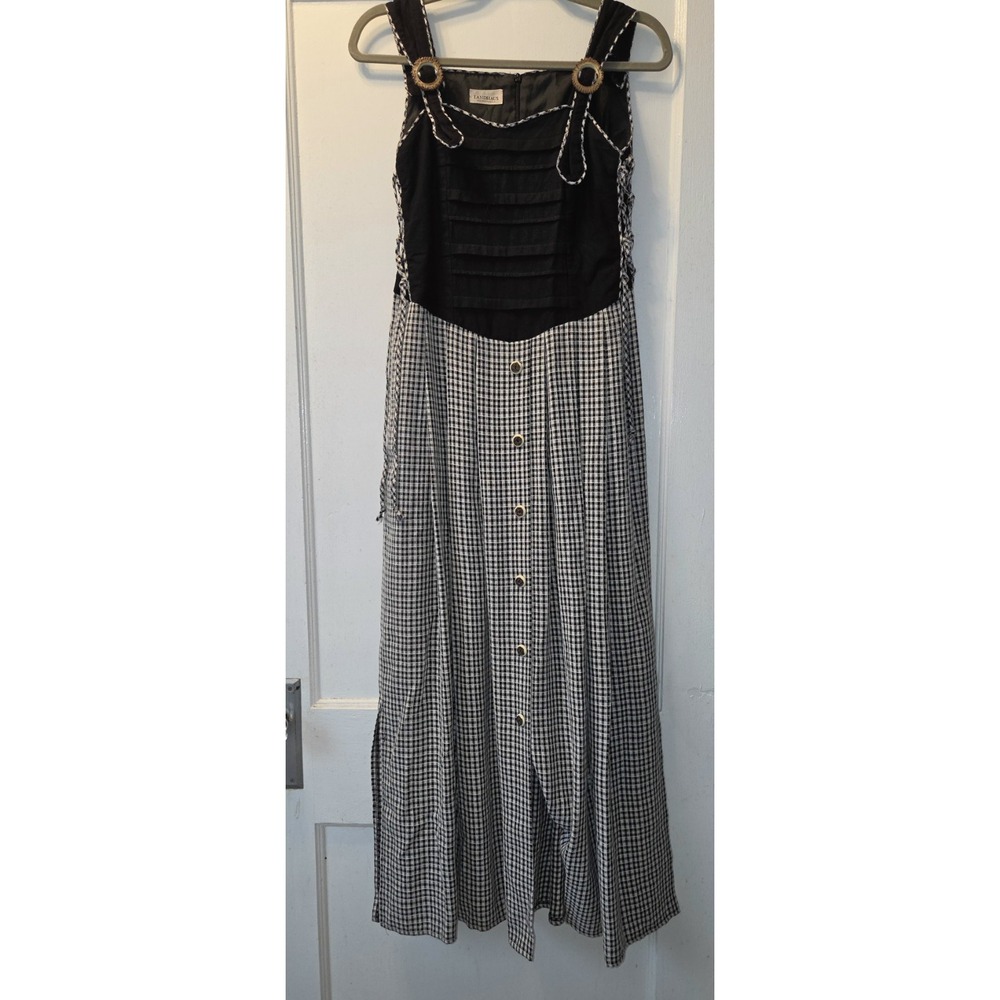 Landhaus Alpine Folk Black White Check Dirndl Long Dress Straps Zip Lined Size 6